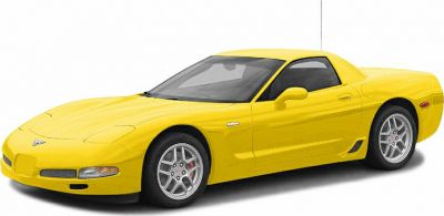 Yellow Corvette C5 coupe front-side view with alloy wheels