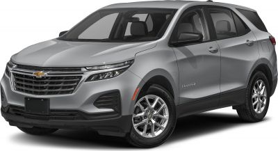 Front view of a silver SUV with LED headlights and a bold grille