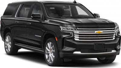 Front and side profile with prominent grille and sleek black body