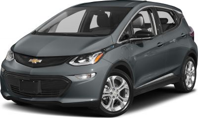 Electric hatchback front-side view with distinctive headlights and alloy wheels
