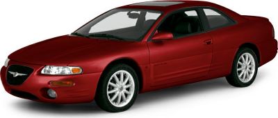 Red two-door coupe front and side view with grille and wheels