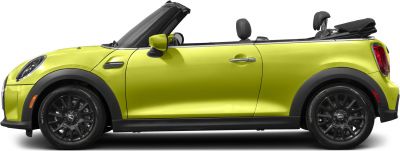 Side profile of convertible with retractable soft top and black alloy wheels