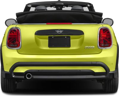 Rear view of convertible with Union Jack tail lights and single exhaust