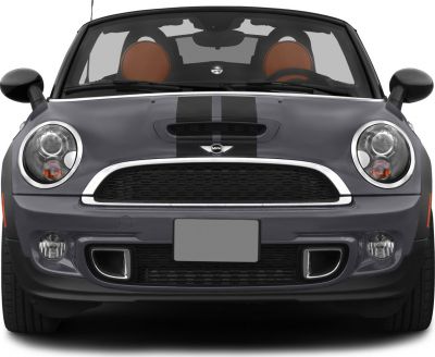 Front view with round headlights and racing hood stripes