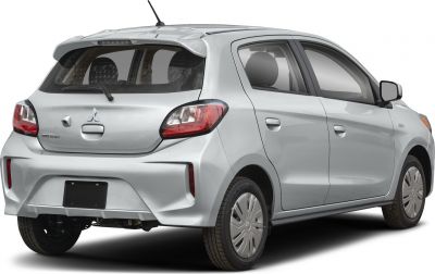 Rear view of a small silver hatchback with modern tail lights