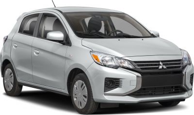 Front three-quarter view of compact hatchback with facelift design and headlight details