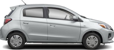 side profile of a silver compact 5-door hatchback with smooth contours