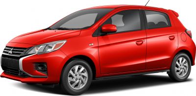 Red hatchback with aerodynamic design and alloy wheels