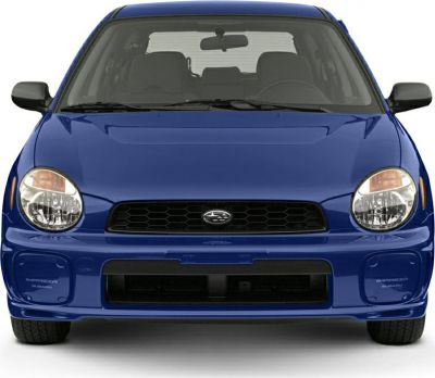 Front view with round headlights and black grille
