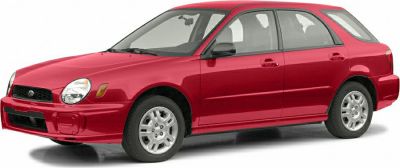 Red station wagon with rounded headlights and black grille