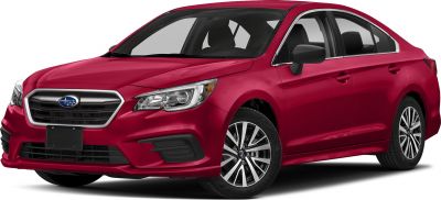 Red sedan front view with distinctive grille and alloy wheels