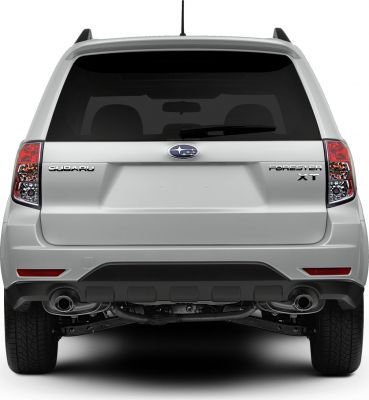 Rear view with dual exhausts and signature taillights