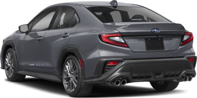 Rear view of a sporty sedan with quad exhaust and aggressive diffuser