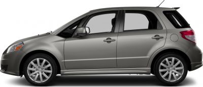 Side view of compact hatchback showing design and alloy wheels