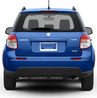 Rear view with tail lights, tailgate, bumper, and antenna