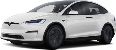 White electric SUV front-side view with sleek headlights and aerodynamic design