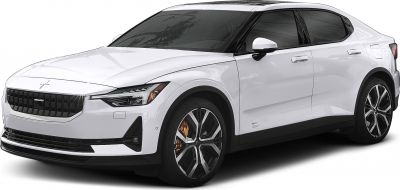 Front and side view of sleek electric SUV with alloy wheels