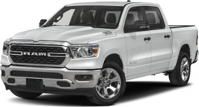 Front and side profile of a pickup truck with chrome grille and crew cab.