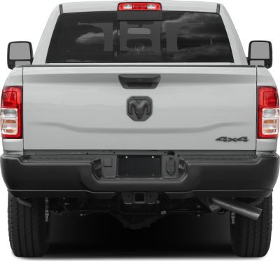 Rear view of pickup showcasing tailgate, taillights, bumper, 4x4 badge.