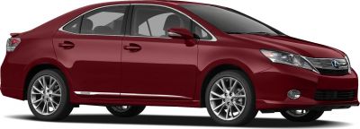 Side profile of sedan with alloy wheels and hybrid badge