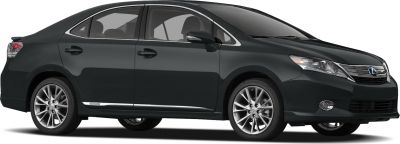 Side profile of a hybrid sedan with alloy wheels and aerodynamic design.