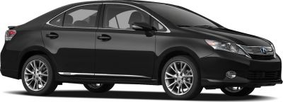 Black hybrid sedan side profile with alloy wheels and aerodynamic shape