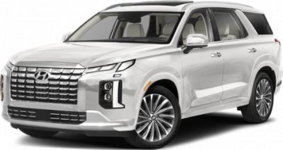 Front view of large SUV with bold grille and split LED headlights