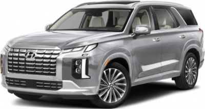 Silver SUV with large grille and vertically stacked LED headlights