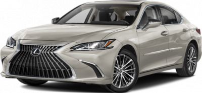 Front view of luxury sedan with spindle grille and alloy wheels