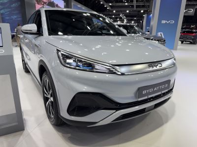 Front fascia and sleek headlight design of modern electric SUV