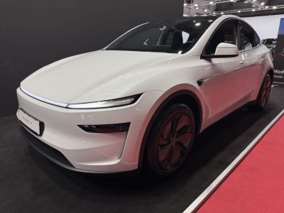 Front and side view with LED headlights and aerodynamic design