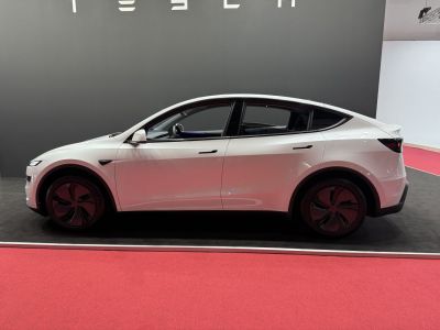 Side profile of an electric SUV with aero wheels and sleek design