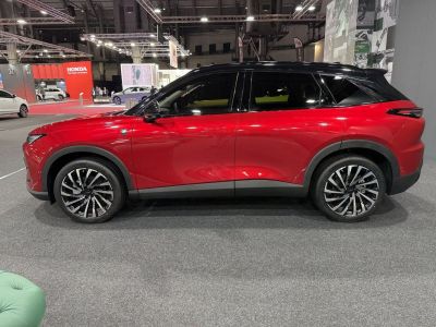 Side profile of an SUV with two-tone roof and multi-spoke alloy wheels
