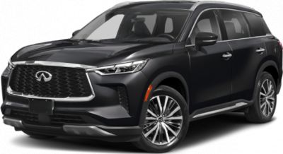 Front and side view of luxury SUV with LED headlights and large grille