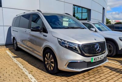 Electric luxury van with extra long wheelbase and LED headlights