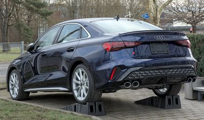 Audi S3 Sedan rear with quad exhaust tips and alloy wheels