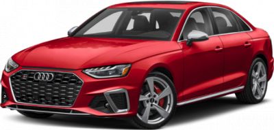 Aggressive front grille, LED headlights, sporty alloy wheels on red sedan