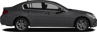 Side profile of a sleek sedan with alloy wheels and four doors