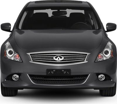 Front view showing headlights, grille, and fog lights of a luxury sedan.