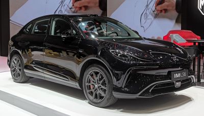 Front side view of a modern electric SUV with sleek styling