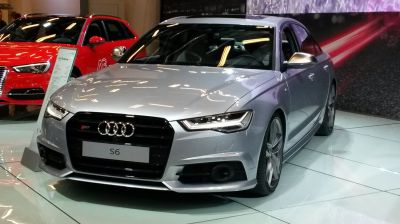 front view with LED headlights and black grille