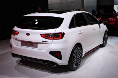 Sporty rear hatchback with LED tail lights and dual exhausts