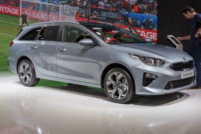 Side view of modern station wagon with alloy wheels