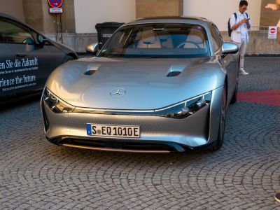 Sleek aerodynamic front with futuristic LED headlights