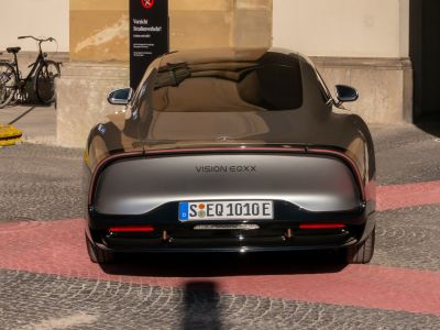 Futuristic sleek rear view with aerodynamic design and modern taillight strip