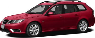 Red station wagon with roof rails and alloy wheels