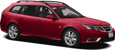 Red station wagon with roof rails and alloy wheels