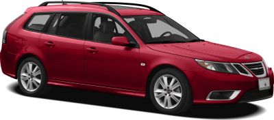 Red station wagon with roof rails and alloy wheels
