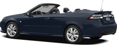 Convertible car with open roof and alloy wheels from the rear side