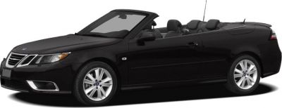 Side profile of black convertible with soft top down and four seats